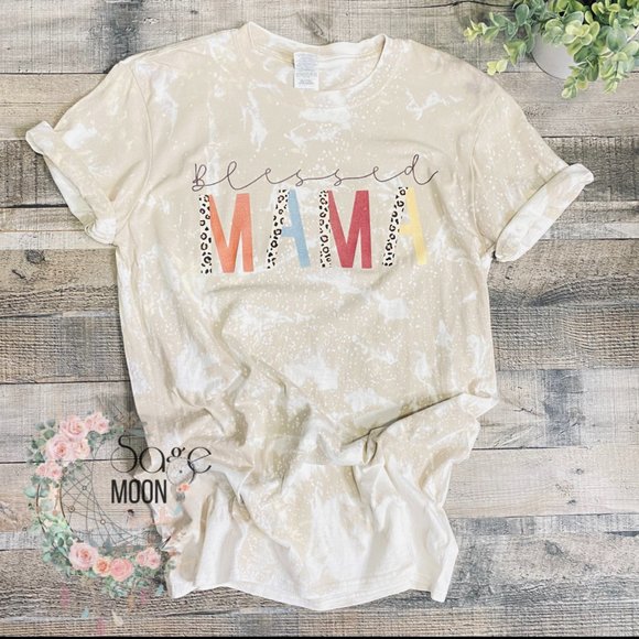 Tops - Blessed Mama Size Medium Tie Dye Short Sleeve T Shirt Handmade, Leopard Print